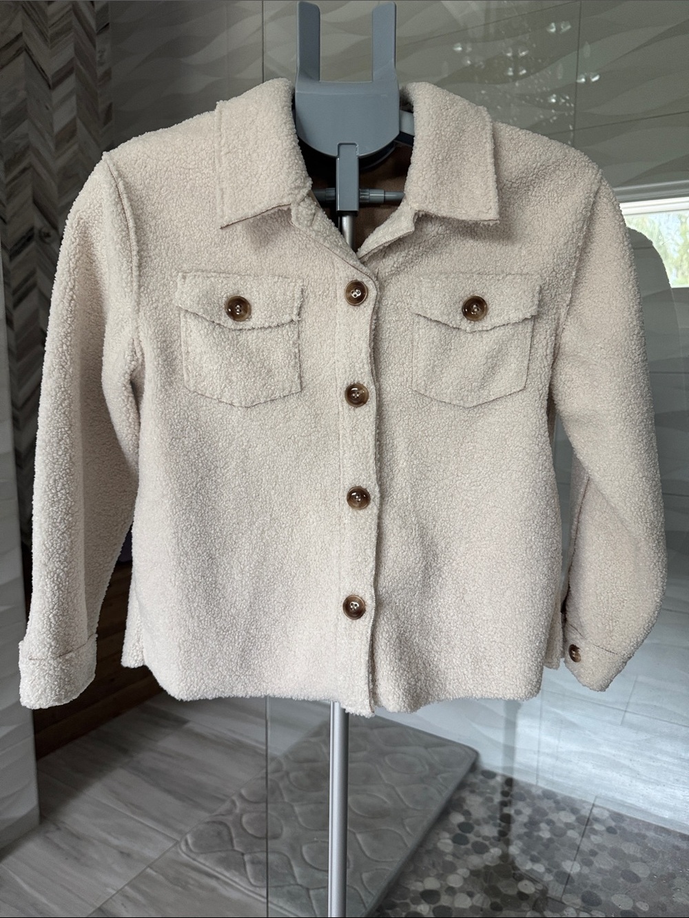 Chelsea & Violet Girls Cream Sherpa Button Jacket Large 14